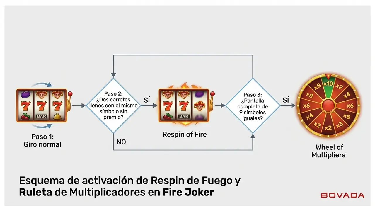 funciones especiales fire joker respin de fuego ruleta multiplicadores